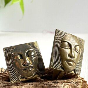 1960s Artisan Brass Face Cufflinks Brutalist Style